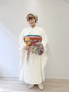 大きいサイズ　宅配レンタル　成人式　振袖　白色